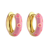 Jane Light Pink Enamel Hoop Earrings with Pink Flowers
